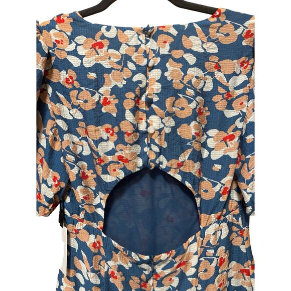 NWT! ASTR The Label Blue Puff Sleeve Cutout Floral Mini Dress - Size M - Picture 6 of 7
